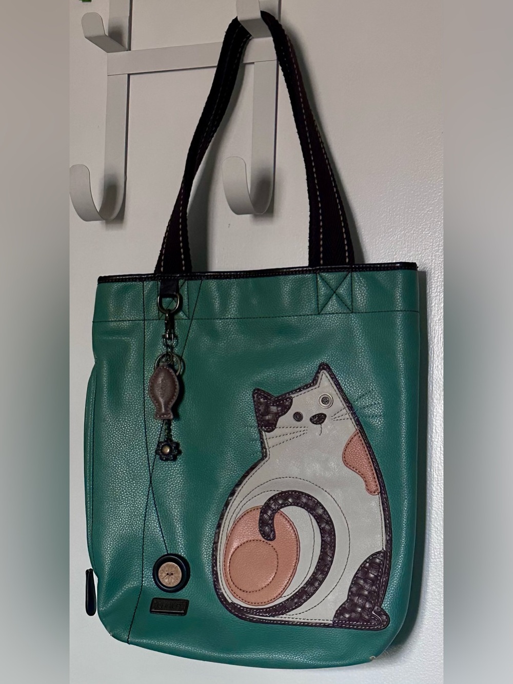 Chala Teal Cat Appliqué Tote Bag